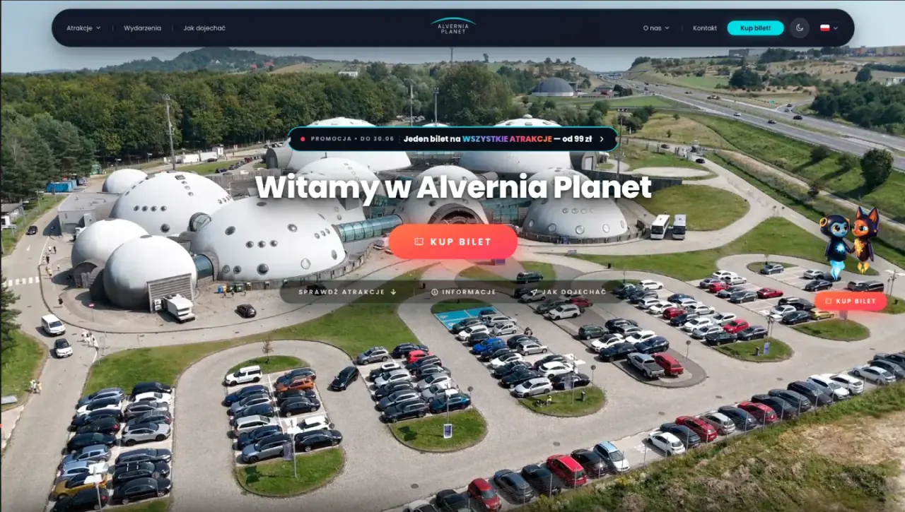 Pełny zrzut strony Alvernia Planet