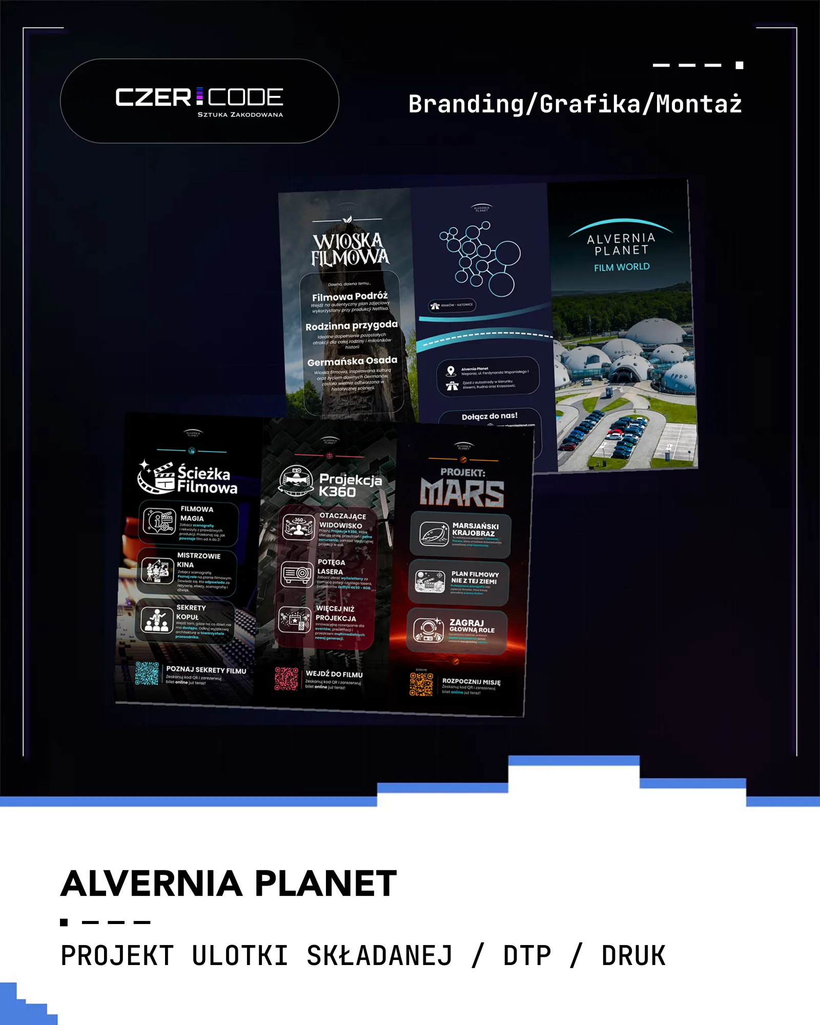 Plansza portfolio — ulotka składana Alvernia Planet