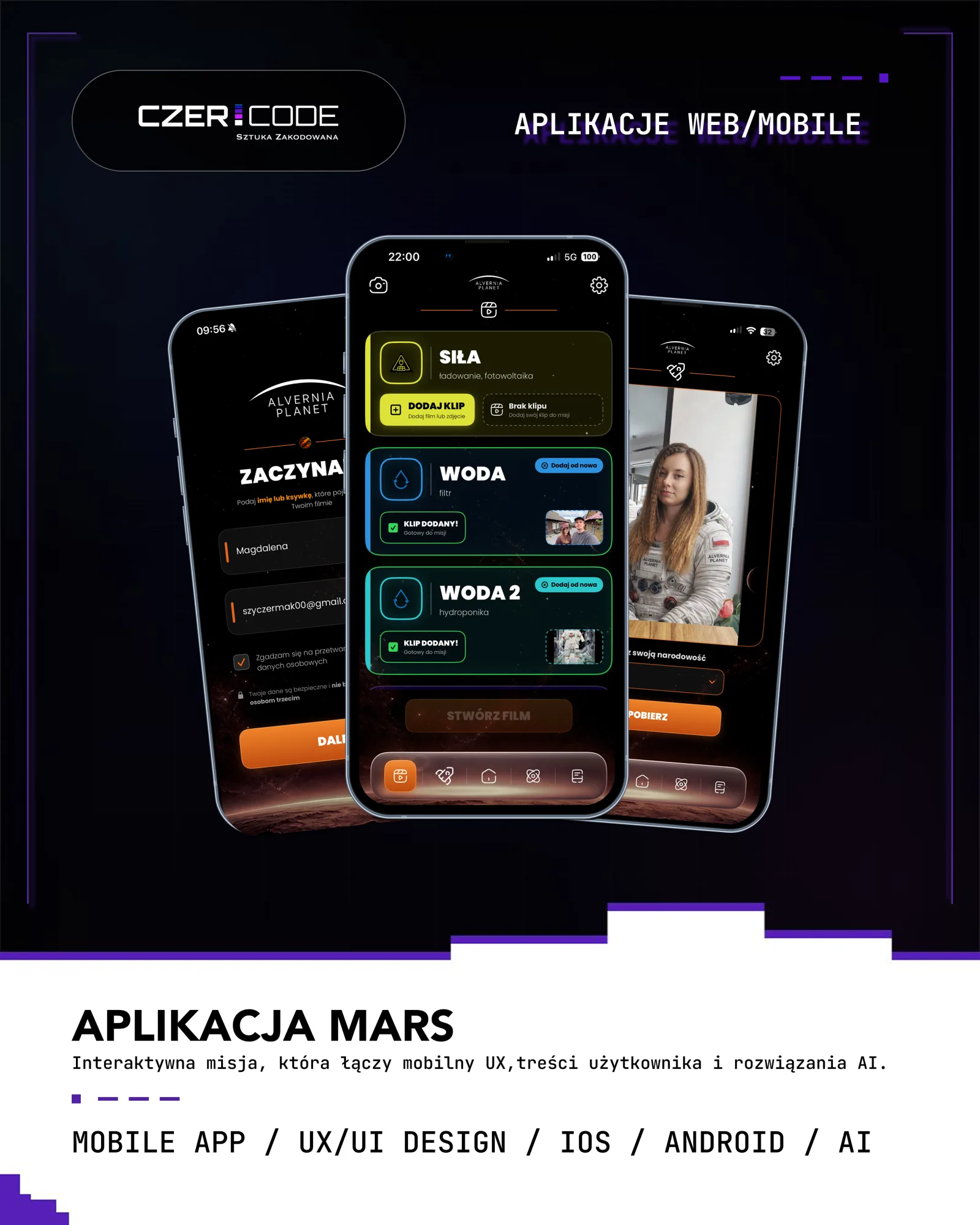 Plansza portfolio — aplikacja MARS dla Alvernia Planet