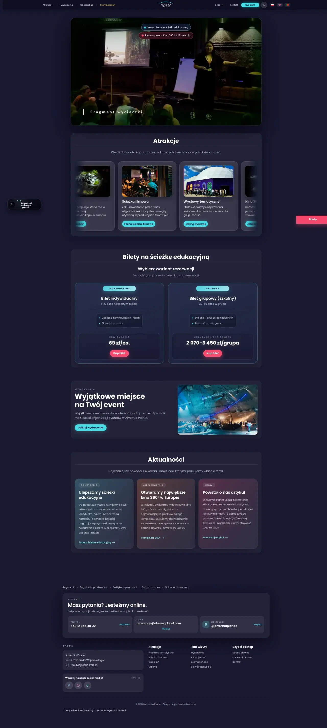 Pełny zrzut strony Alvernia Planet