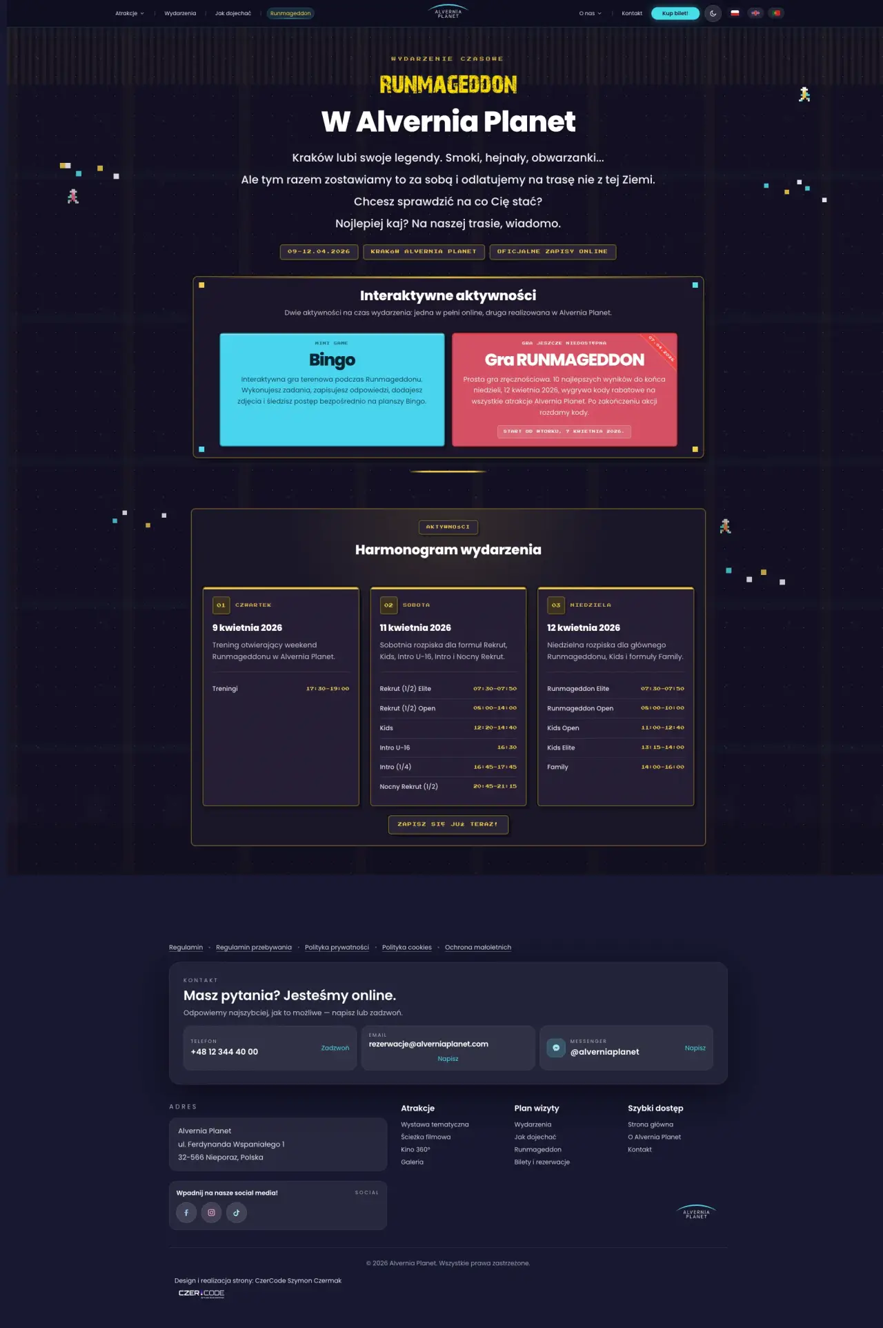 Pełny zrzut landing page'a Runmageddon w Alvernia Planet