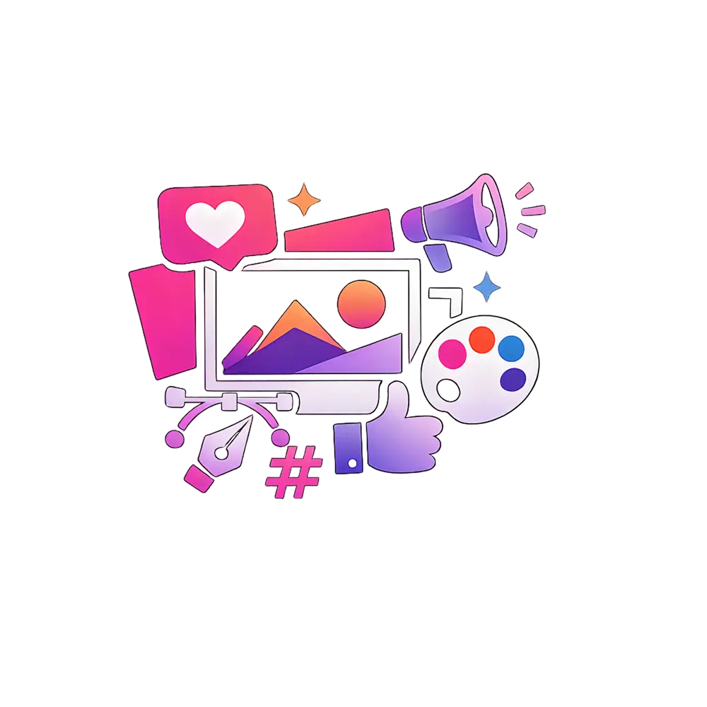 Ilustracja usług graficznych, brandingu i social media